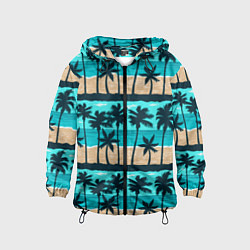 Ветровка с капюшоном детская Пляжные пальмы паттерн, цвет: 3D-черный