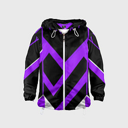 Ветровка с капюшоном детская Фиолетово-белые полосы на чёрном фоне, цвет: 3D-белый