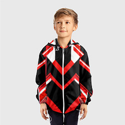 Ветровка с капюшоном детская Красно-белые полосы и чёрный фон, цвет: 3D-белый — фото 2