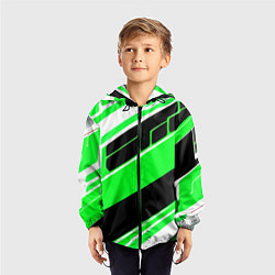 Ветровка с капюшоном детская Зелёно-белые полосы и чёрный фон, цвет: 3D-черный — фото 2