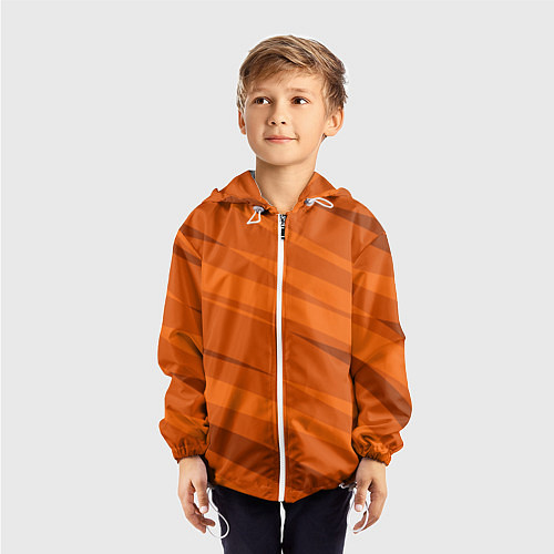 Детская ветровка Тёмный оранжевый полосами / 3D-Белый – фото 3