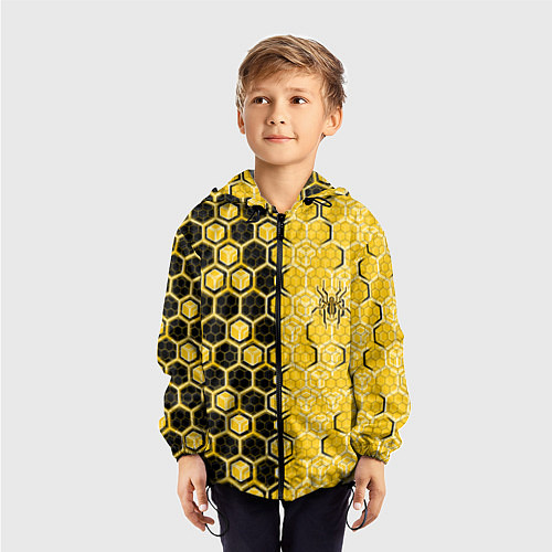 Детская ветровка Киберпанк соты шестиугольники жёлтый и чёрный с па / 3D-Черный – фото 3