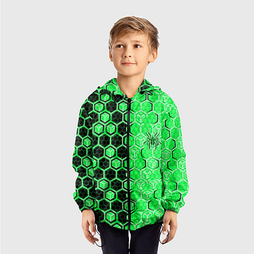 Детская ветровка Техно-киберпанк шестиугольники зелёный и чёрный с / 3D-Черный – фото 3