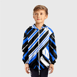 Ветровка с капюшоном детская Чёрно-синие полосы на белом фоне, цвет: 3D-белый — фото 2
