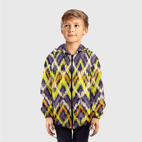 Детская ветровка Разноцветный ромбовидный орнамент / 3D-Черный – фото 3