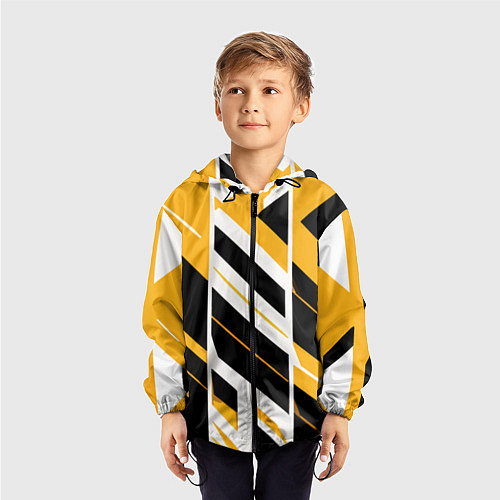 Детская ветровка Black and yellow stripes on a white background / 3D-Черный – фото 3