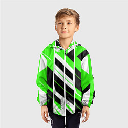 Ветровка с капюшоном детская Black and green stripes on a white background, цвет: 3D-белый — фото 2