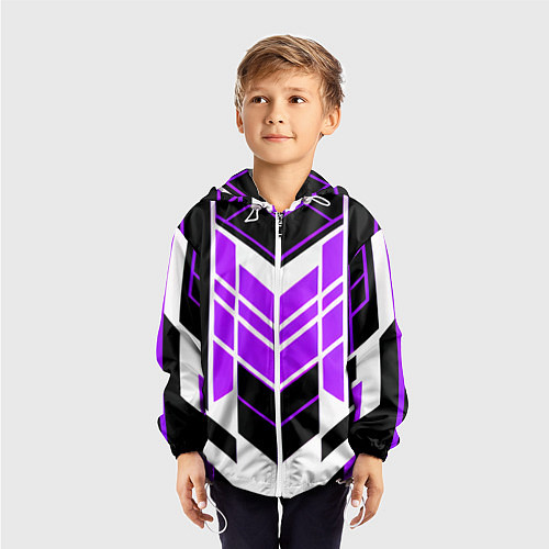 Детская ветровка Purple and black stripes on a white background / 3D-Белый – фото 3
