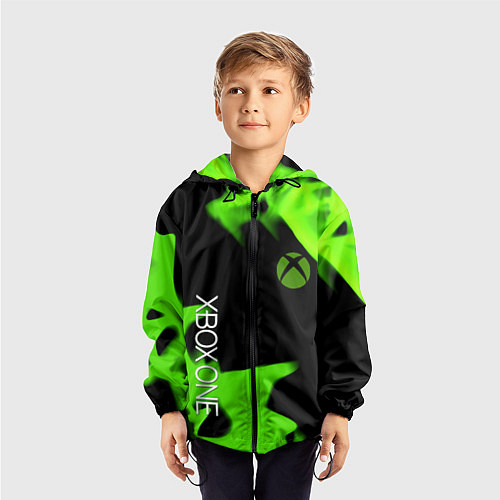Детская ветровка Xbox one green flame / 3D-Черный – фото 3