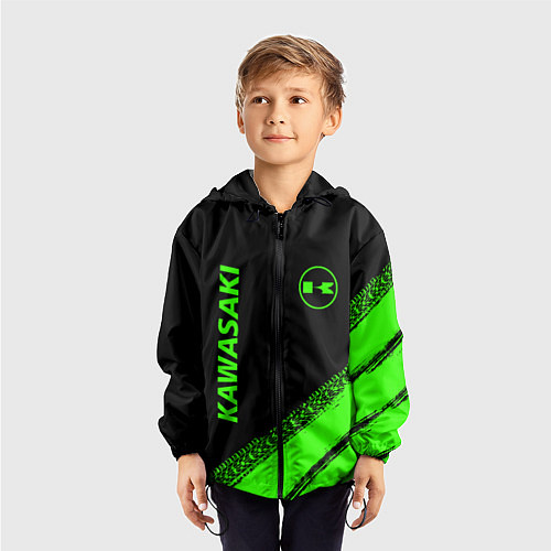 Детская ветровка Kawasaki - logo / 3D-Черный – фото 3