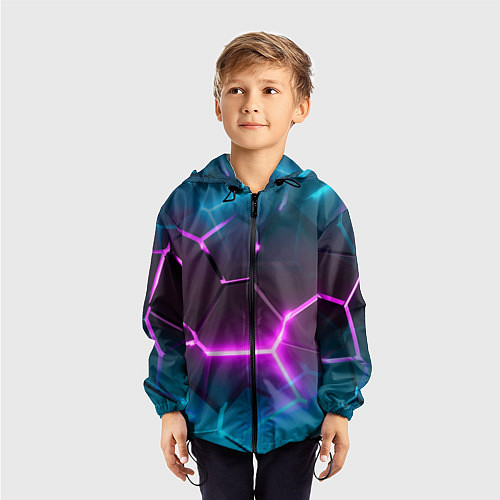 Детская ветровка Голубые и розовые неоновые плиты в разломе / 3D-Черный – фото 3