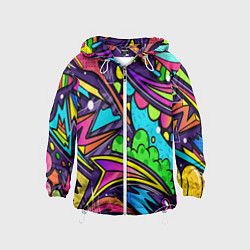 Ветровка с капюшоном детская Яркое граффити, цвет: 3D-белый