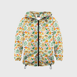 Ветровка с капюшоном детская Акварельные тропические фрукты, цвет: 3D-черный