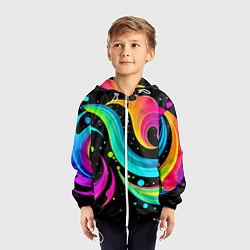 Ветровка с капюшоном детская Яркая неоновая абстракция - нейросеть, цвет: 3D-белый — фото 2