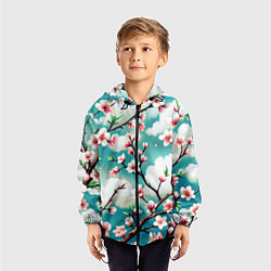 Ветровка с капюшоном детская Цветущие ветки японской сакуры, цвет: 3D-черный — фото 2