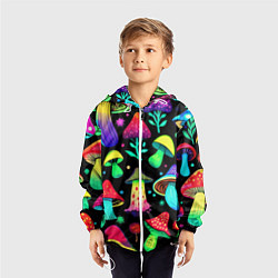 Ветровка с капюшоном детская Биолюминесцентные кислотные грибы, цвет: 3D-белый — фото 2