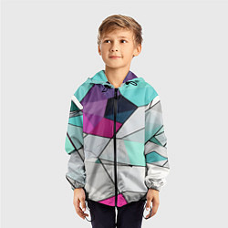 Ветровка с капюшоном детская Яркая геометрическая абстракция, цвет: 3D-черный — фото 2