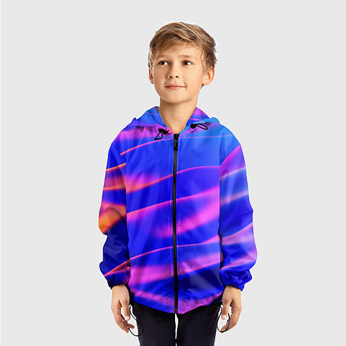 Детская ветровка Неоновые волны градиент / 3D-Черный – фото 3