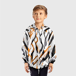 Ветровка с капюшоном детская Чёрно-жёлтые агрессивные полосы на белом фоне, цвет: 3D-белый — фото 2