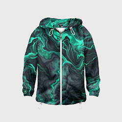 Детская ветровка Бирюзовый мрамор на черном фоне