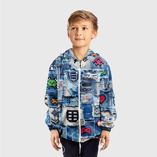 Детская ветровка Геймерские знаки на пэчворк / 3D-Белый – фото 3