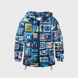 Ветровка с капюшоном детская Пэчворк с геймерскими знаками, цвет: 3D-черный