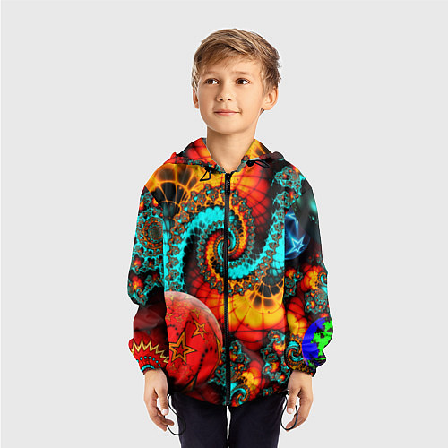 Детская ветровка Фрактальный узор из фигур / 3D-Черный – фото 3