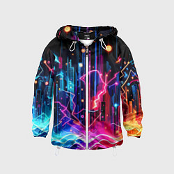 Ветровка с капюшоном детская Neon fantasy - ai art, цвет: 3D-белый