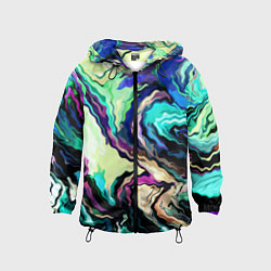 Ветровка с капюшоном детская Абстракция смесь красок сине-зелёный, цвет: 3D-черный