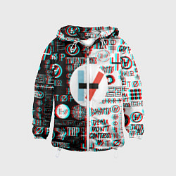 Ветровка с капюшоном детская Twenty one pilots glitch pattern, цвет: 3D-белый