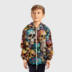 Ветровка с капюшоном детская Разноцветные черепа, паттерн, цвет: 3D-белый — фото 2