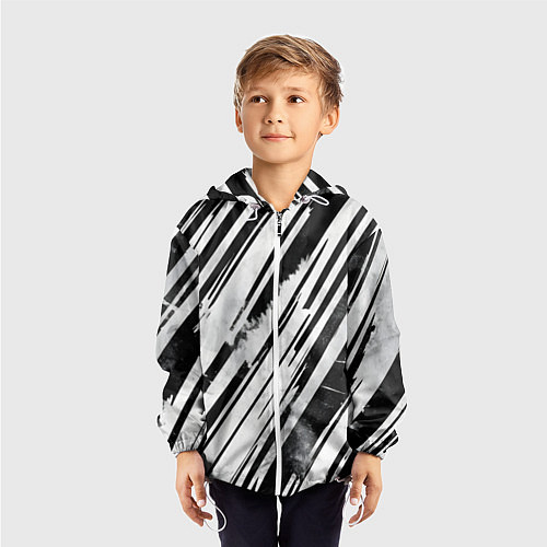 Детская ветровка Платиновые и черные полосы / 3D-Белый – фото 3