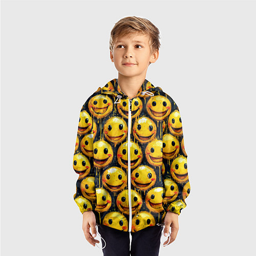 Детская ветровка Смайлы краской с потеками / 3D-Белый – фото 3