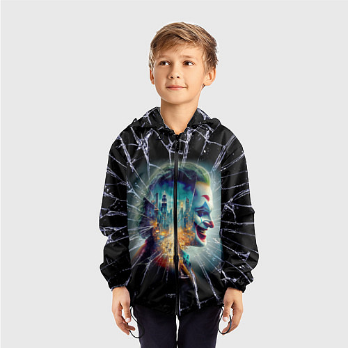 Детская ветровка Джокер в мегаполисе - осколки / 3D-Черный – фото 3