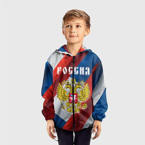 Детская ветровка Цвета флага России, паттерн / 3D-Черный – фото 3