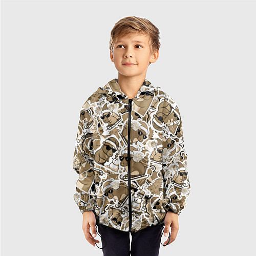 Детская ветровка Патерн новогодняя капибара в бежевом / 3D-Черный – фото 3