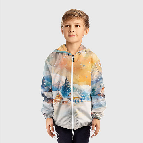 Детская ветровка Деревенский новогодний пейзаж / 3D-Белый – фото 3