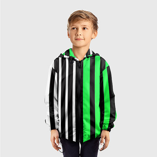 Детская ветровка Вертикальные полосы триколор зелёный / 3D-Черный – фото 3