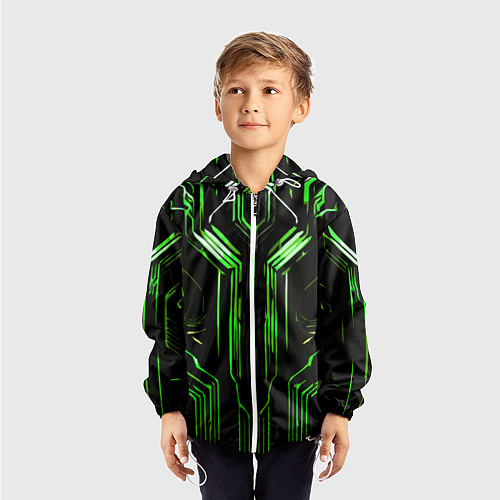 Детская ветровка Green stripes on a black background / 3D-Белый – фото 3