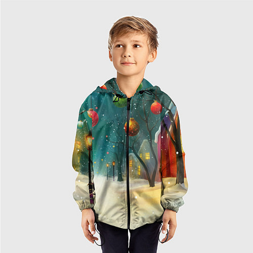 Детская ветровка Новогодние шары и тропинка / 3D-Черный – фото 3