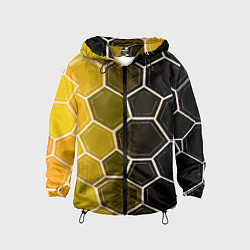 Ветровка с капюшоном детская Белые шестиугольники на чёрно-жёлтом фоне, цвет: 3D-черный