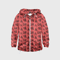 Детская ветровка Новогодние звери на красном