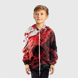 Ветровка с капюшоном детская Красно-белая абстрактная структура, цвет: 3D-белый — фото 2
