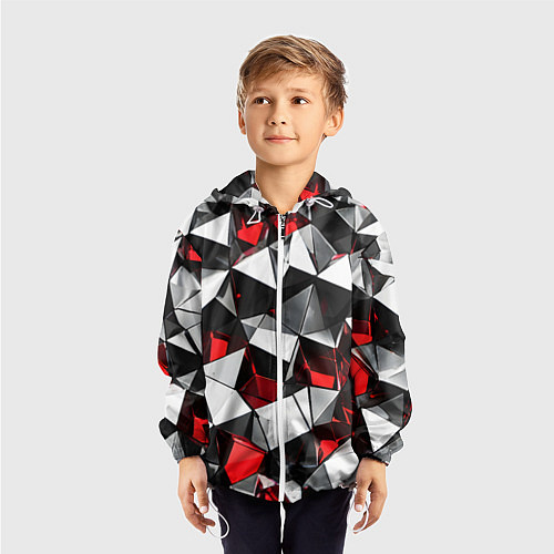 Детская ветровка Красно-белые рельефные треугольники на чёрном фоне / 3D-Белый – фото 3