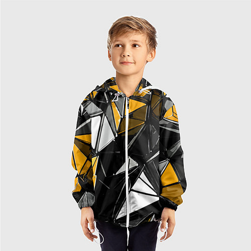 Детская ветровка Жёлто-белые рельефные треугольники на чёрном фоне / 3D-Белый – фото 3