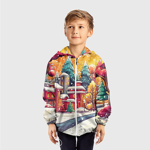Детская ветровка Новогодний город в оранжевых оттенках / 3D-Белый – фото 3