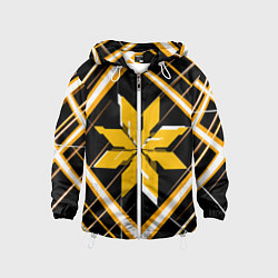 Ветровка с капюшоном детская Жёлто-белая звезда и полосы на чёрном фоне, цвет: 3D-белый