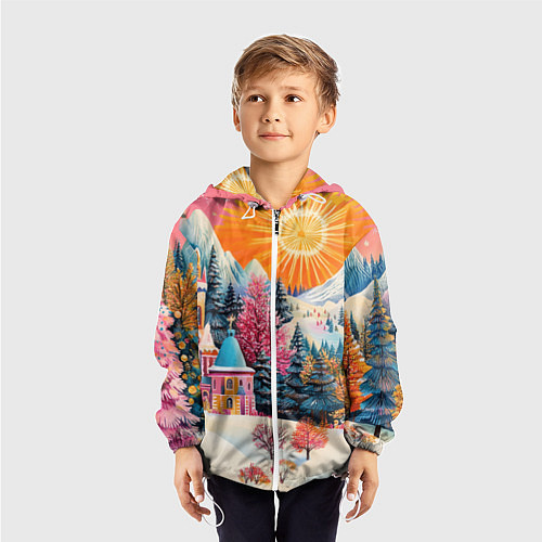 Детская ветровка Новый год - горы и пейзаж / 3D-Белый – фото 3