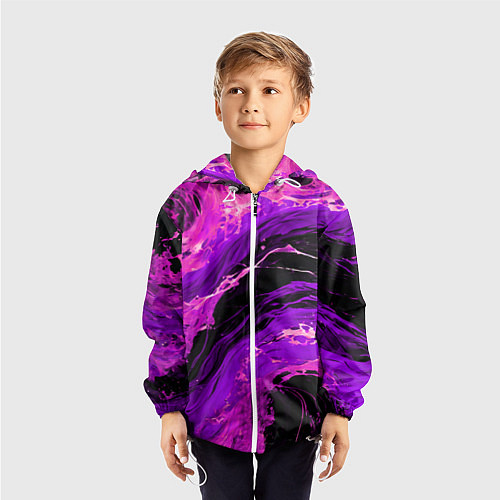 Детская ветровка Фиолетовые брызги на чёрном фоне / 3D-Белый – фото 3