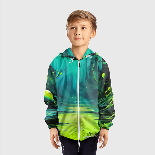 Детская ветровка Зелёная кислотная абстракция / 3D-Белый – фото 3